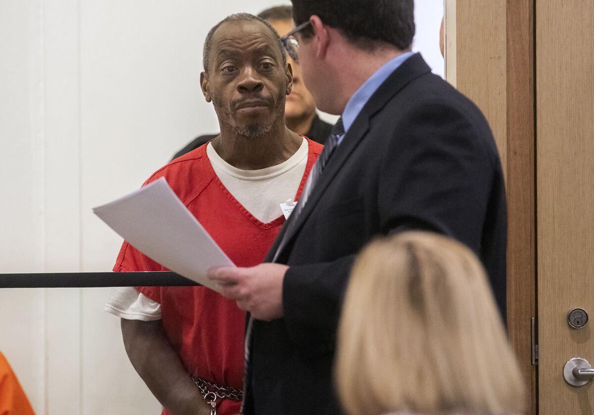 Anthony Gray appears in Department 8C of the San Joaquin County Courthouse in downtown Stockton, Calif. on Wednesday, April 20, 2022 for arraignment on charges of allegedly stabbing to death 15-year-old student Alycia Reynaga at Amos Alonzo Stagg High School on Monday, April 18. (Clifford Oto/The Record via AP)