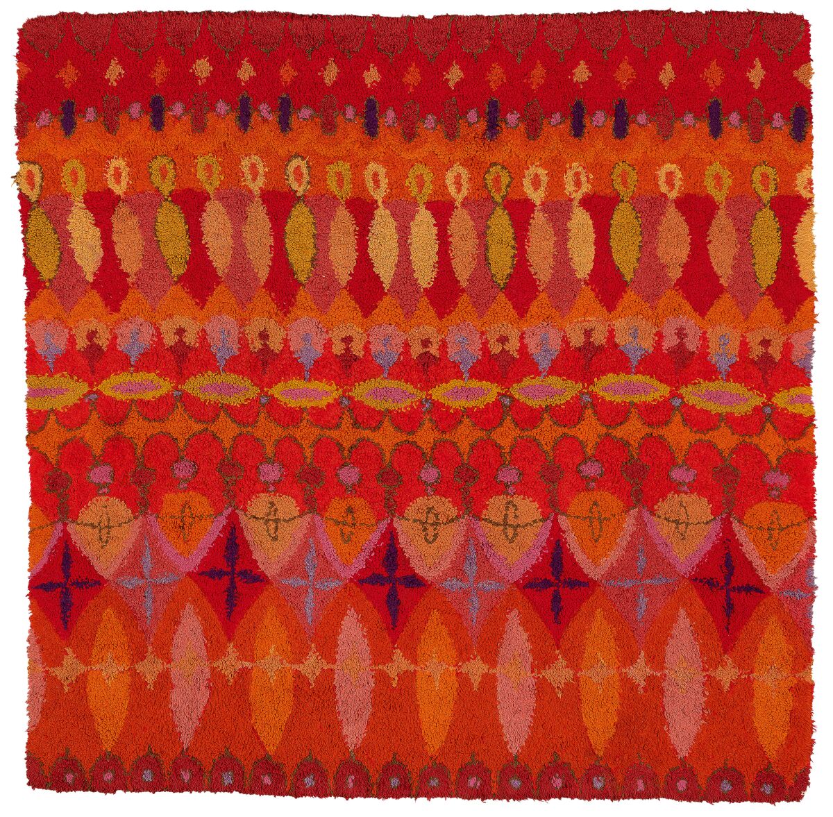 A textile by Cynthia Sargent titled "Bartok," produced around 1967 — from an exhibition that looks at how Modern artists engaged Mexican craft.
