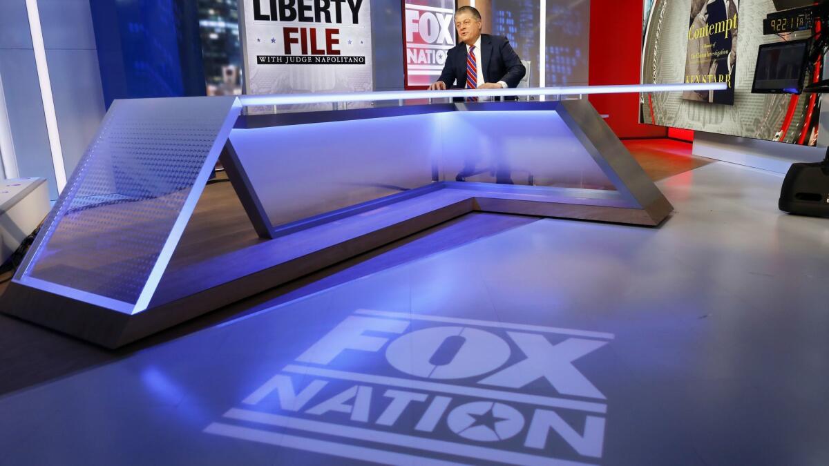 Fox News senior judicial analyst Andrew Napolitano hosts the inaugural broadcast of "Liberty File" on the new streaming service Fox Nation, in New York, Tuesday, Nov. 27, 2018.