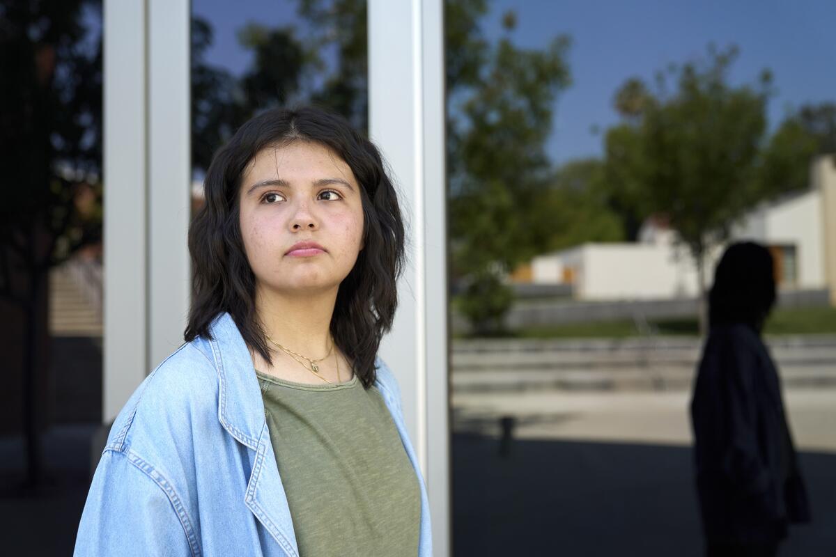 Luciaceleste Garcia, a first-generation college student, photographed at Mt. San Antonio College on July 6, 2023. Photo by Lauren Justice for CalMatters