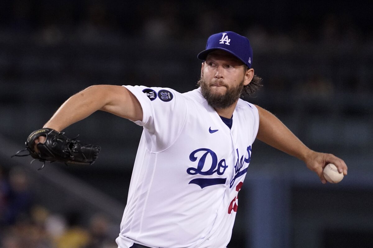 Dodgers starting pitcher Clayton Kershaw delivers during the first inning Friday.