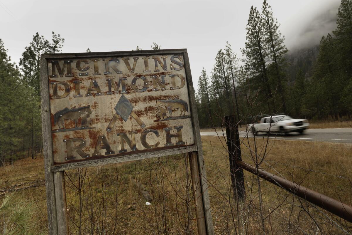 An old sign marks the entrance to the McIrvin family's Diamond M Ranch in northeastern Washington. 