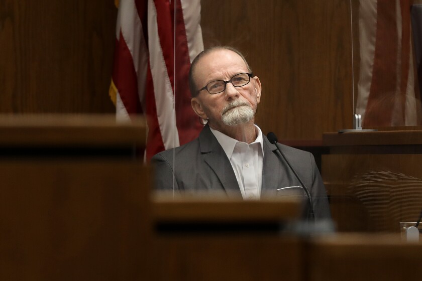 NEWPORT BEACH-CA-FEBUARY 17, 2022: Andre Lepere takes the stand at Harbor Justice Center in Newport Beach on Wednesday, February 17, 2022. Lepere is accused of rape and murder in a 42-year-old case in Anaheim. (Christina House / Los Angeles Times)