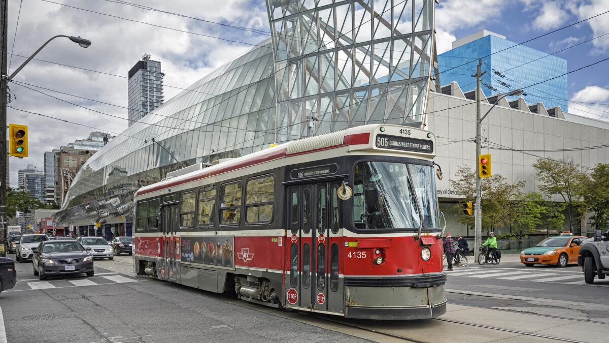 Streetcar in downtown Toronto. Airfare deal offers round-trip fare from LAX.