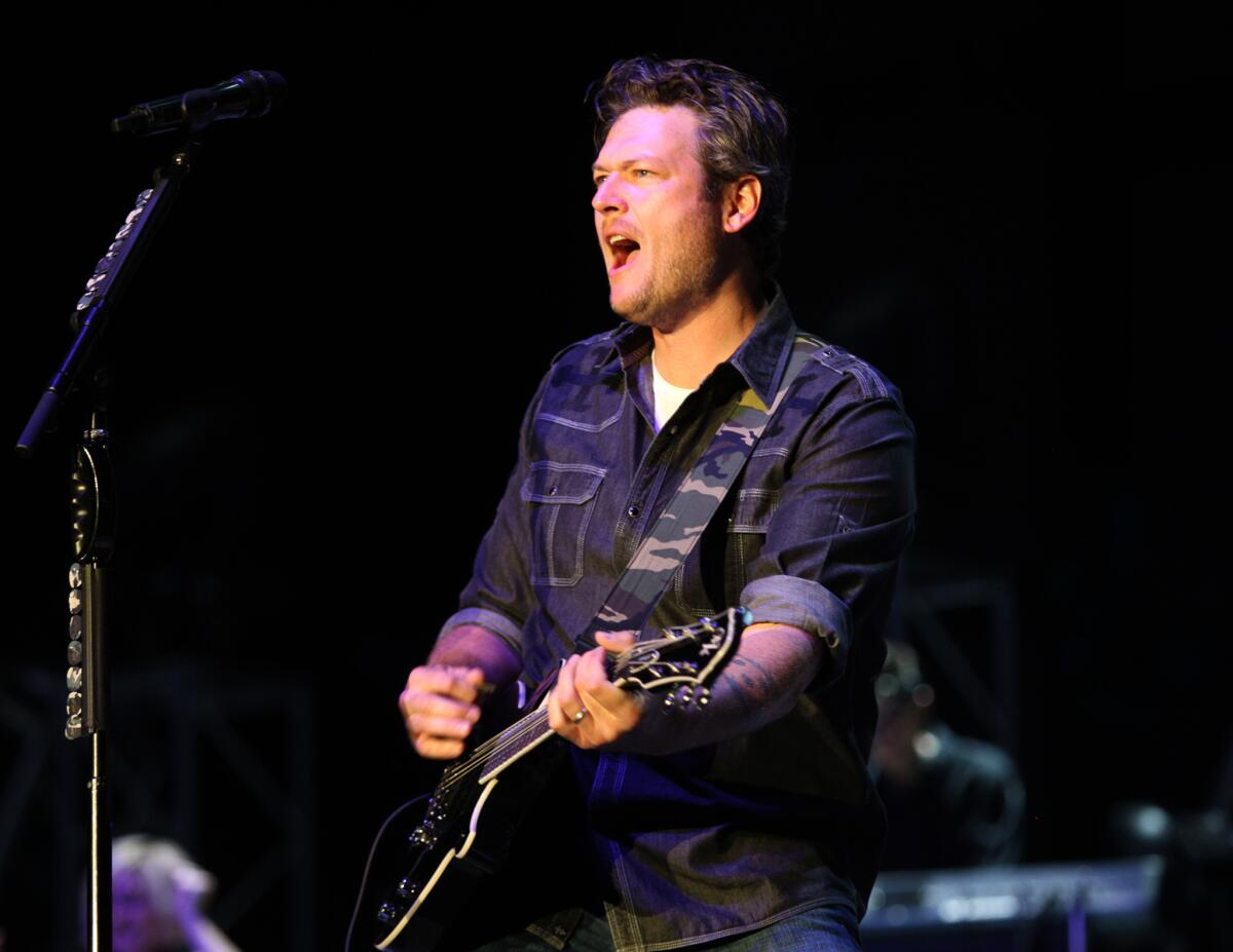 Blake Shelton performing at the Stagecoach Country Music Festival in Indio in 2012.