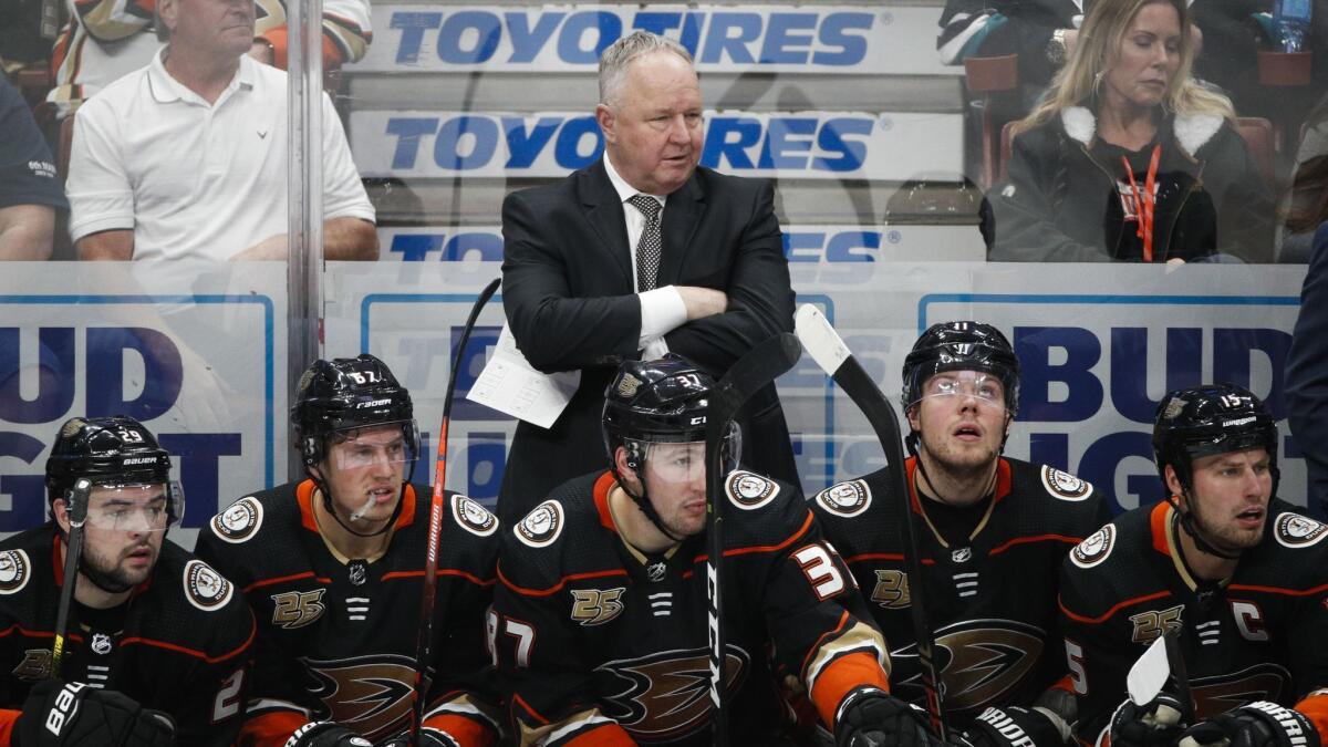 Ducks coach Randy Carlyle watches his team slip to the bottom of the Western Conference.