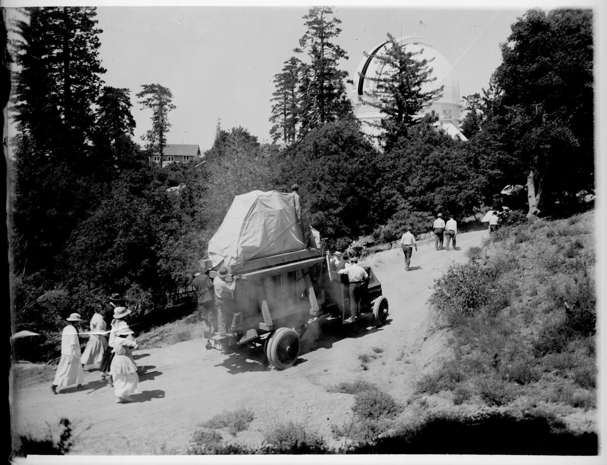 The 100-inch mirror en route to Mt. Wilson Observatory on July 1, 1917.