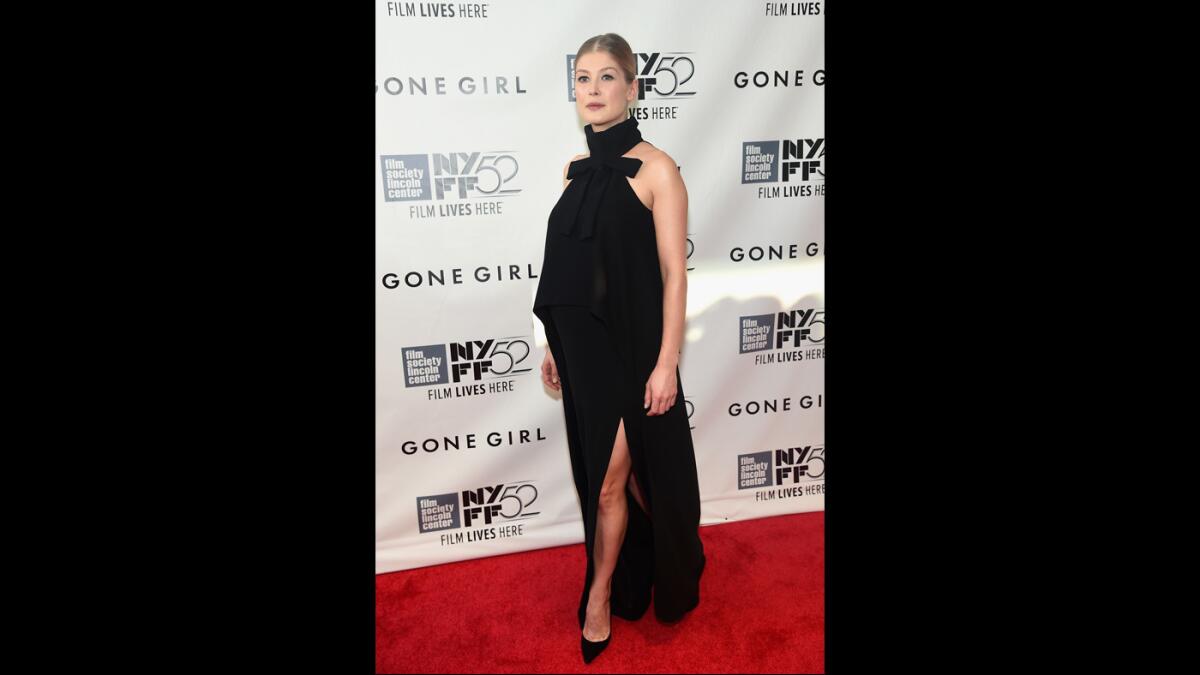 Cast member Rosamund Pike attends the world premiere of "Gone Girl."