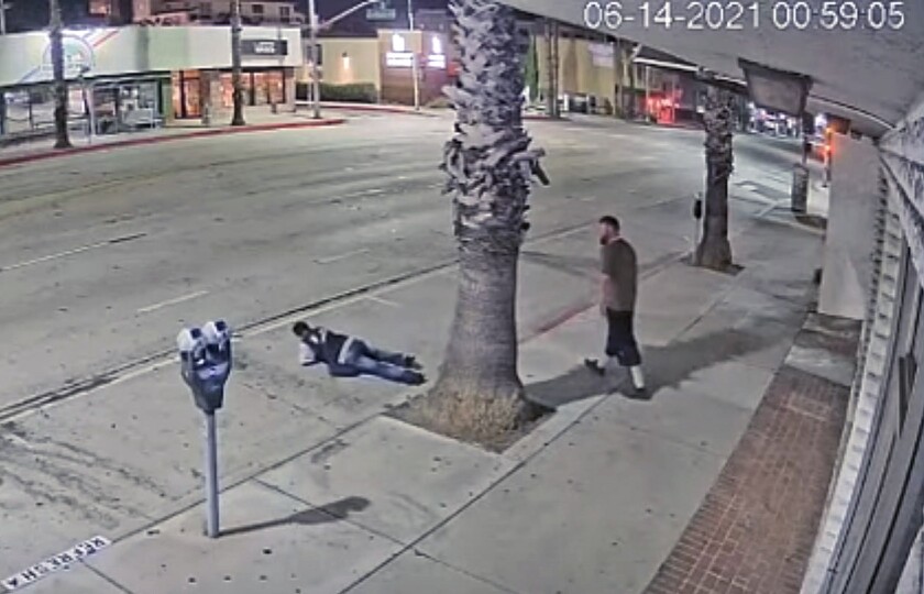 A screen grab shows the aftermath of an assault on an Asian American woman in Culver City early Monday