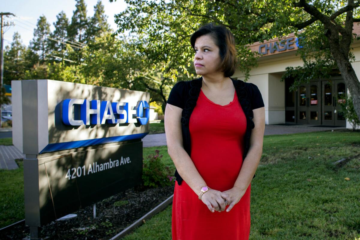 Estela Slikker at a Chase branch in Martinez, Calif., where she worked in 2011. She said it was more difficult for workers to set up unauthorized accounts at Chase than at Wells Fargo, where she later worked.