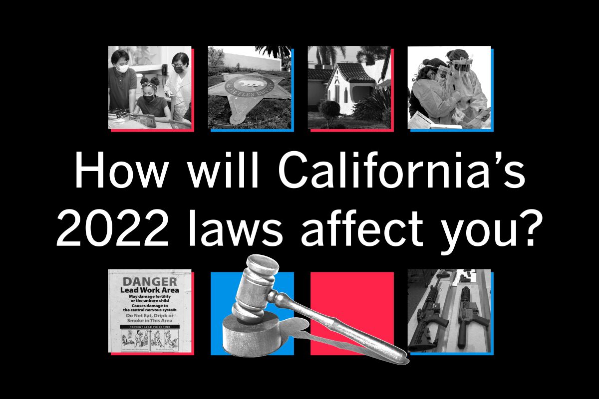 Black and white photos with colorful borders and the question, How will California's 2022 laws affect you?