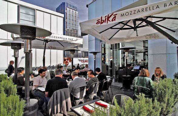 The patio dining area of Obika Mozzarella Bar in Century City.