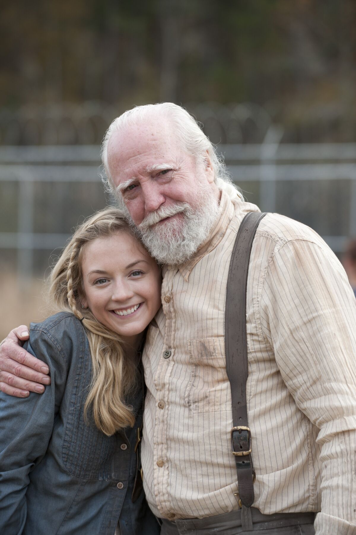 Emily Kinney, who played Beth, and the late Scott Wilson, who played Hershel, behind the scenes of "The Walking Dead."