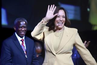 Vice President Kamala Harris takes the stage at the 20th Quadrennial Convention of the Women's Missionary Society of the African Methodist Episcopal (AME) Church, Tuesday, Aug. 1, 2023, in Orlando, Fla. The gathering at the Orange County Convention Center is hosting 3,000 delegates from 39 countries. (Joe Burbank/Orlando Sentinel via AP)