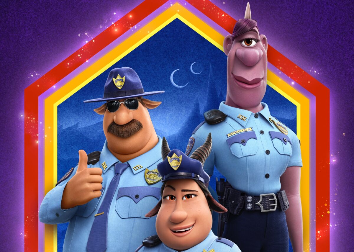 Officer Specter, right, in a poster for "Onward." She is the first openly LGBTQ character in a Pixar movie.