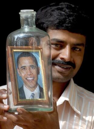 Barack Obama in a bottle by Somaraje Gowda