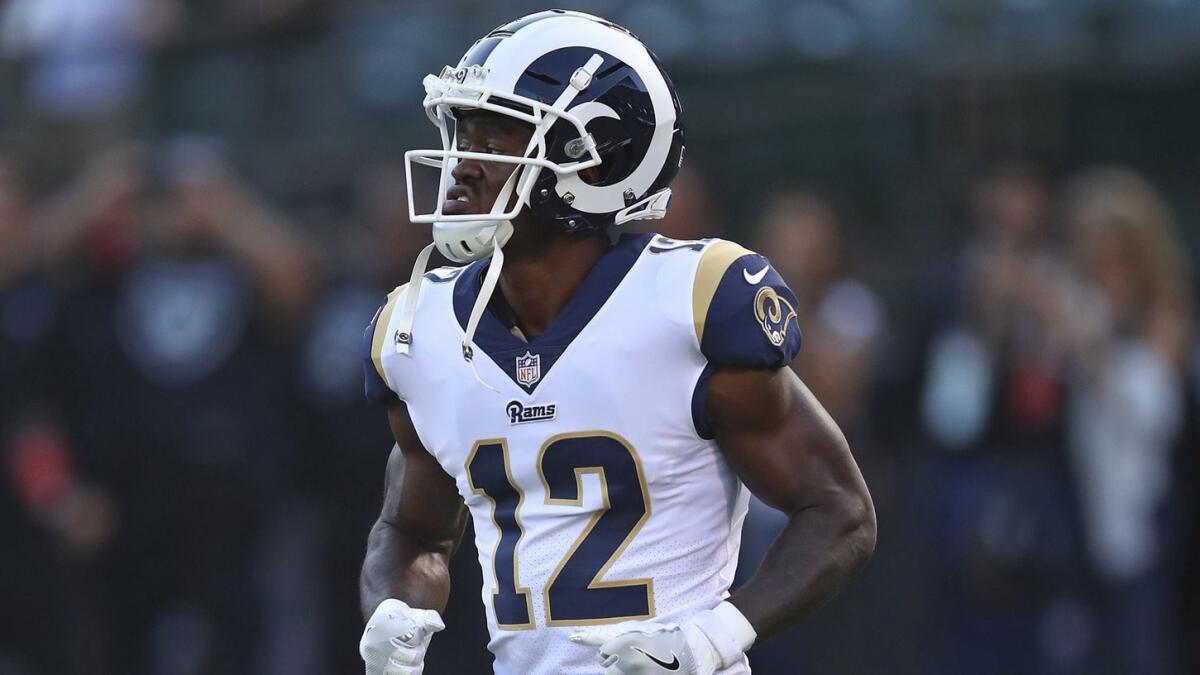 Rams wide receiver Brandin Cooks warms up before the start of the game against the Oakland Raiders.