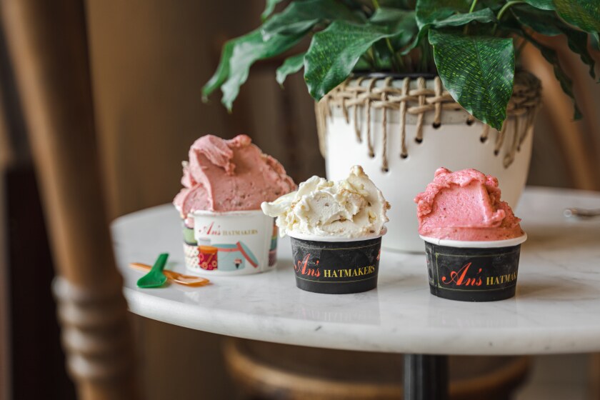 A selection of gelatos at newly opened An's Hatmakers dessert shop at Del mar Plaza.