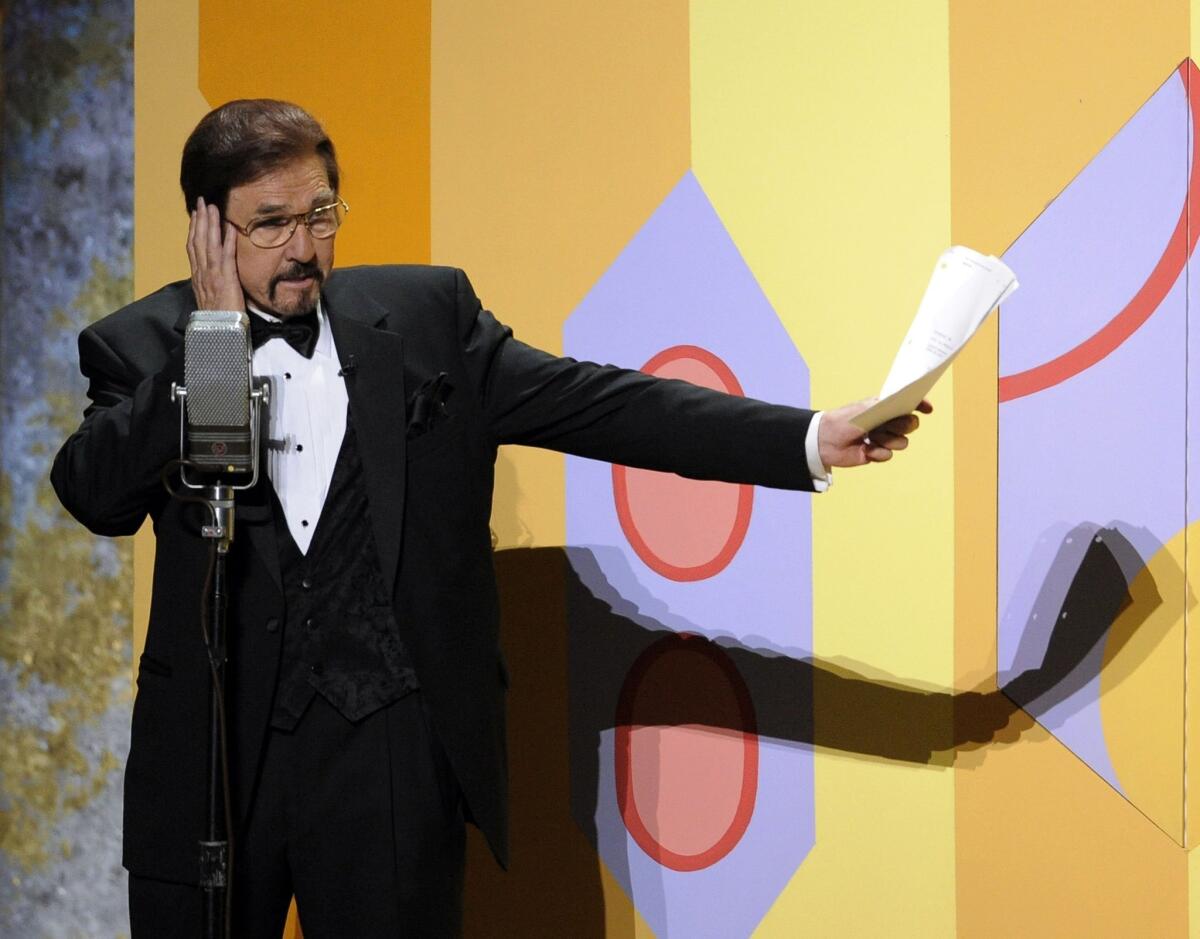 Gary Owens performs in a skit at the 60th Primetime Emmy Awards in Los Angeles. Owens, best known for announcing "Rowan and Martin's Laugh-In," died, Thursday, Feb. 12, 2015 at his Los Angeles-area home. He was 80 years old.