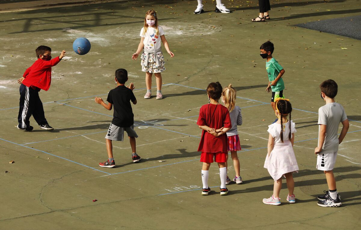 Second-graders play at Chadwick School in Palos Verdes 