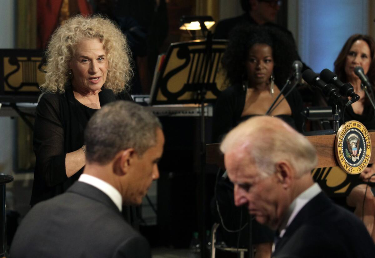 Singer-songwriter Carole King speaks after being awarded by President Obama the 2013 Library of Congress Gershwin Prize for Popular Song at the White House on May 22. The Gershwin Prize for Popular Song recognizes artists for lifetime achievements in musical expression.