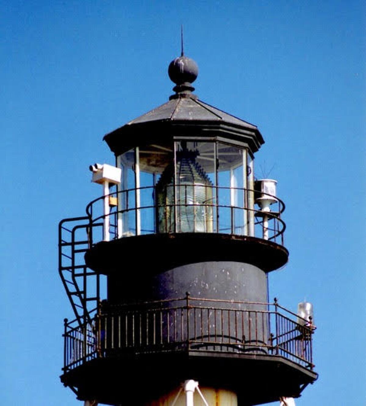 Fresnel lens H-L 329 was removed from the Point Loma light tower in 2001 for safekeeping at Cabrillo National Monument.