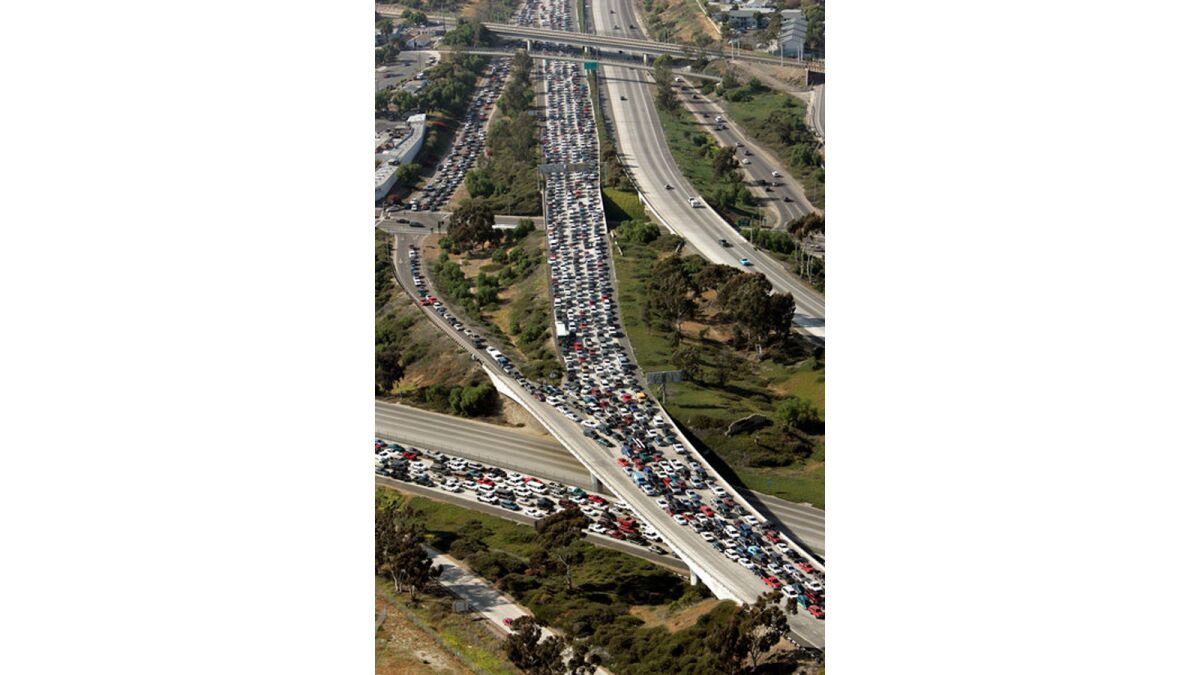 This file photo shows a terrible traffic jam on southbound 5 and 805 freeways as the highways merge near the San Ysidro Port of Entry, the world's busiest border crossing, linking San Diego and Tijuana, Mexico. This backup occurred in May 2006.