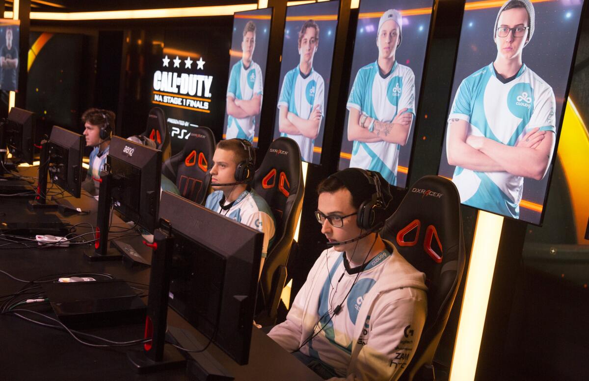 A Cloud9 "Call of Duty" team participates in a match held at a Burbank studio in April.