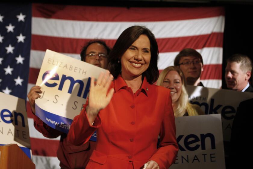 Republican Elizabeth Emken, thanking supporters after losing her bid to defeat Sen. Dianne Feinstein last year, announced Wednesday that she plans to run for the House seat held by Rep Ami Bera (D-Elk Grove).