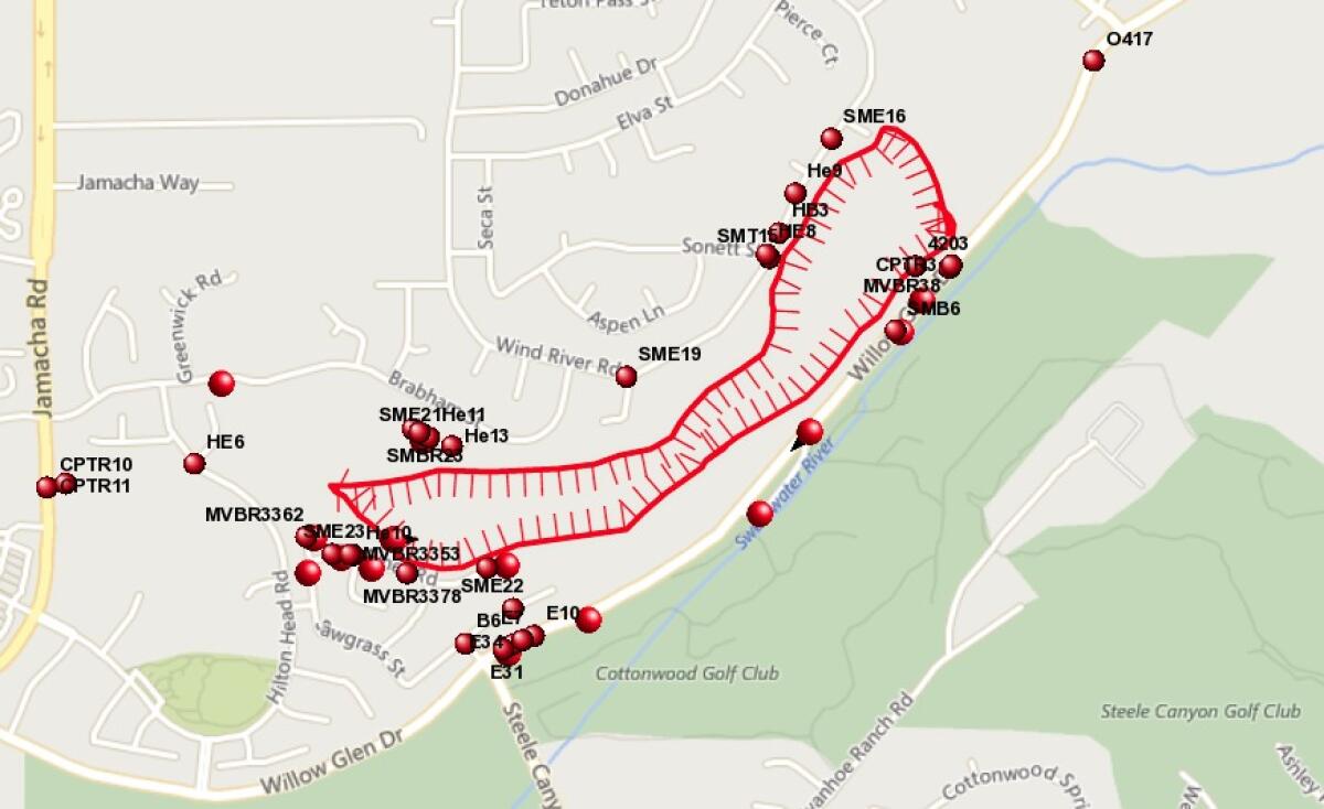 Cal Fire San Diego map shows the area where the fire was burning, along with the locations of fire crews.