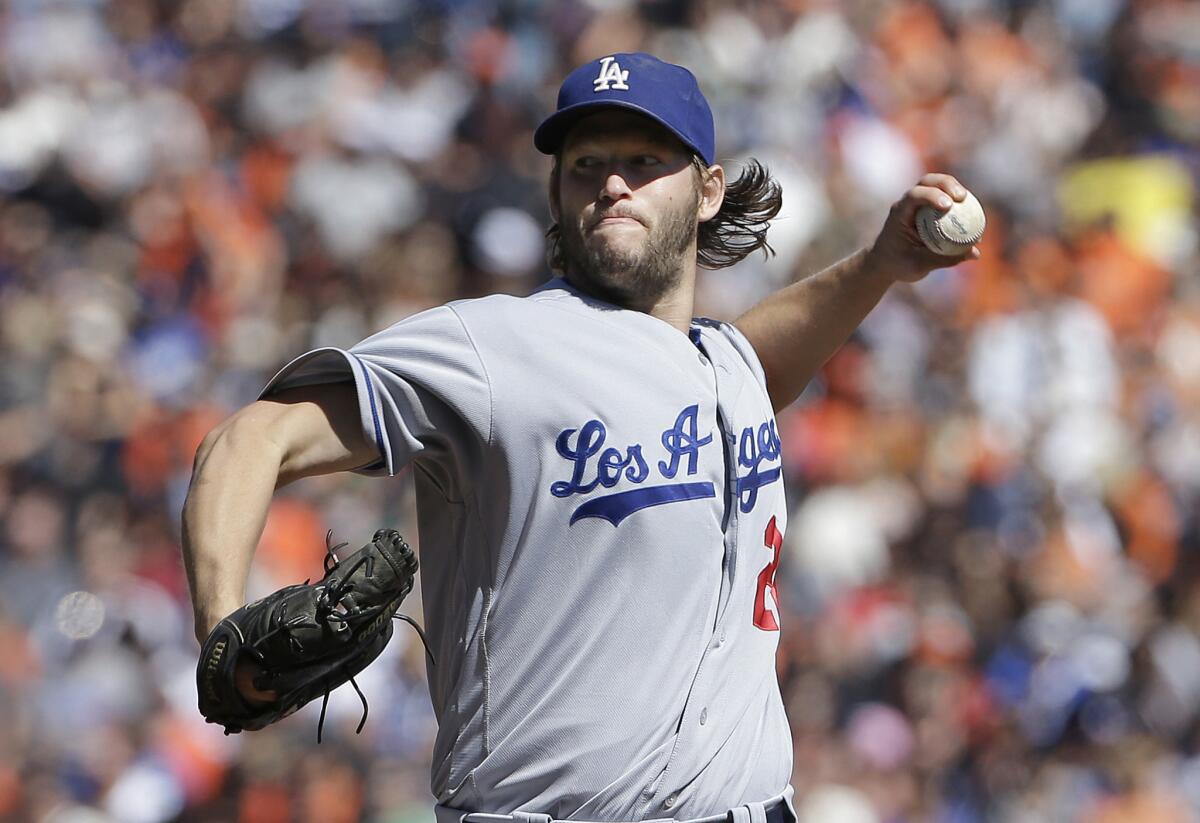 Clayton Kershaw throws against San Francisco on Oct. 1.