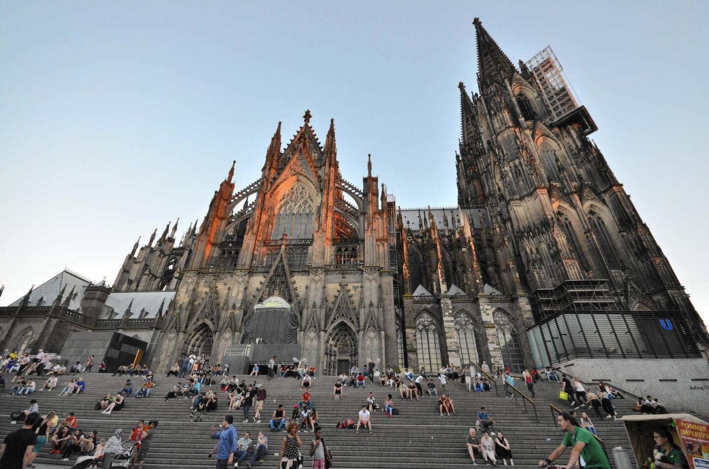 Cologne's famed cathedral greets visitors as they exit the main train station.