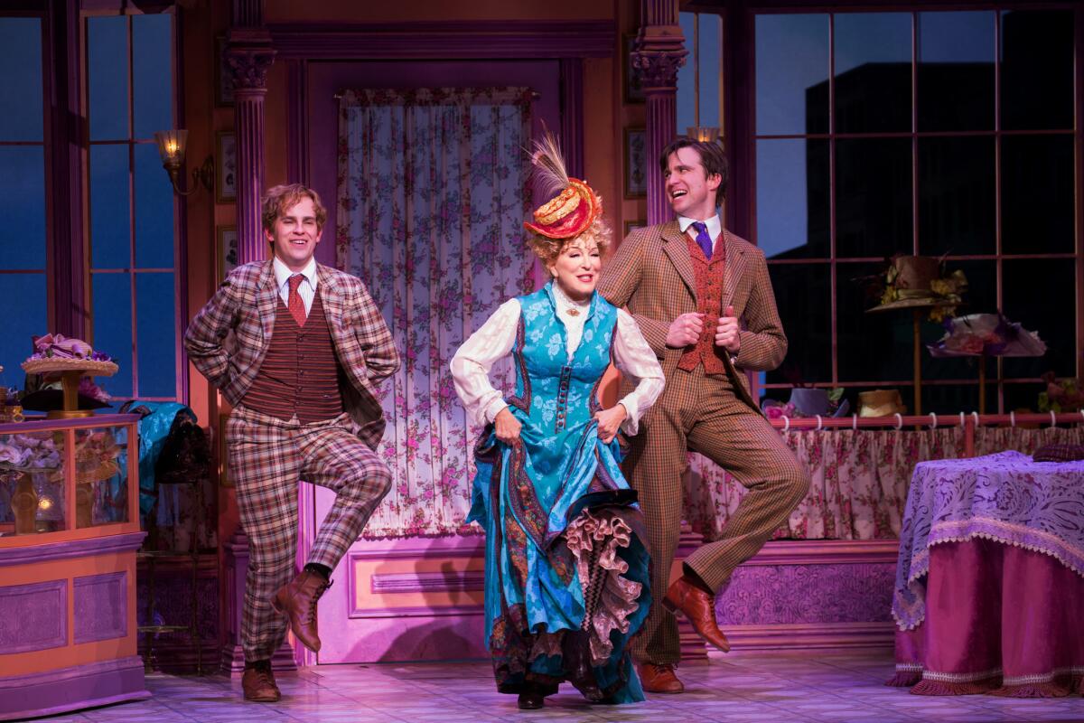 Bette Midler flanked by Taylor Trensch, left, and Gavin Creel in "Hello, Dolly!" (Julieta Cervantes)