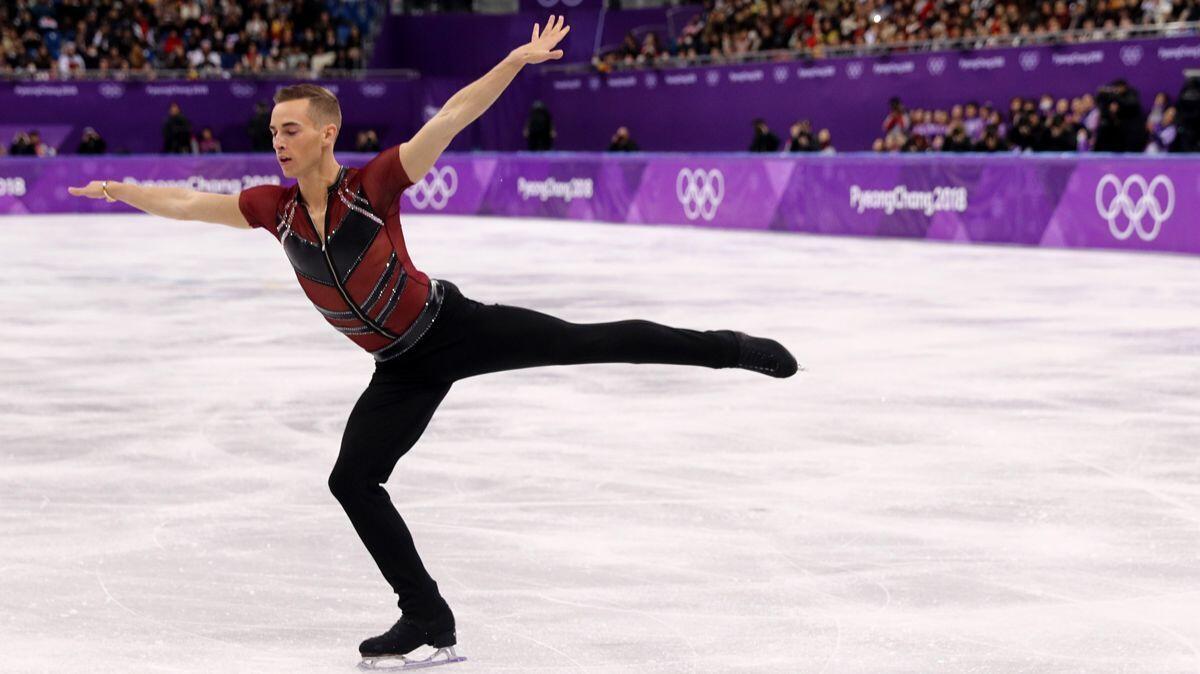 Adam Rippon competes during the Men's Single Skating Short Program at Gangneung Ice Arena on Friday during the 2018 Winter Olympics.