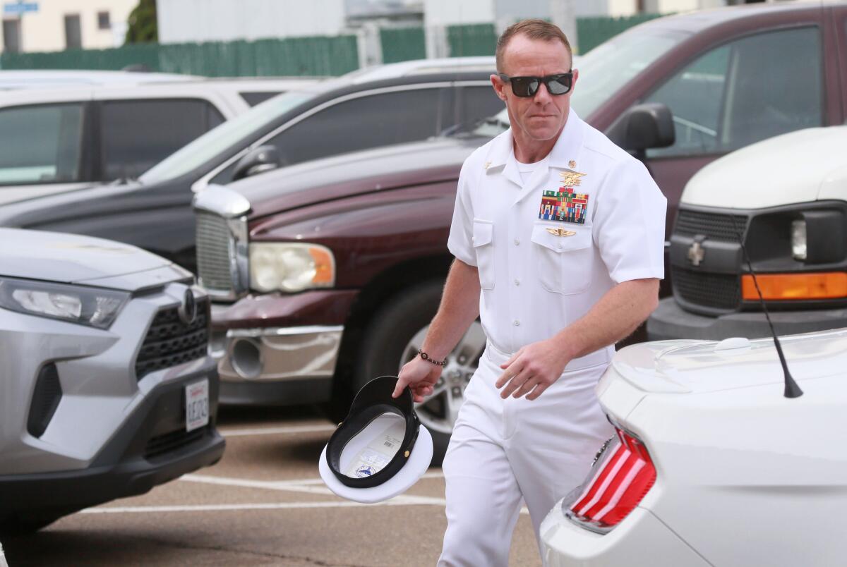 Navy Special Operations Chief Edward Gallagher walks into military court on Friday.