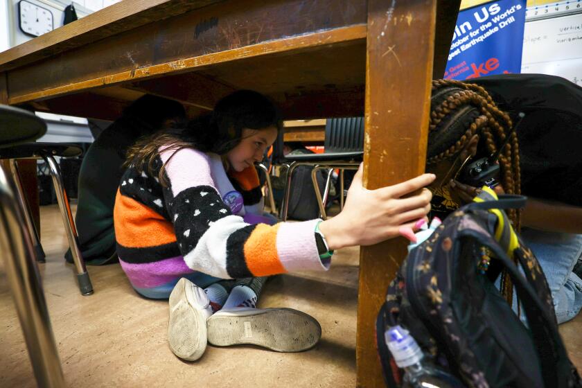 SAN FRANCISCO, CA - OCTOBER 20: SF Mayor London Breed and City officials join with Everett Middle School staff, and students to participate in the Great California ShakeOut earthquake drill on October 20, 2022 in San Francisco, California, United States. (Photo by Tayfun Coskun/Anadolu Agency via Getty Images)