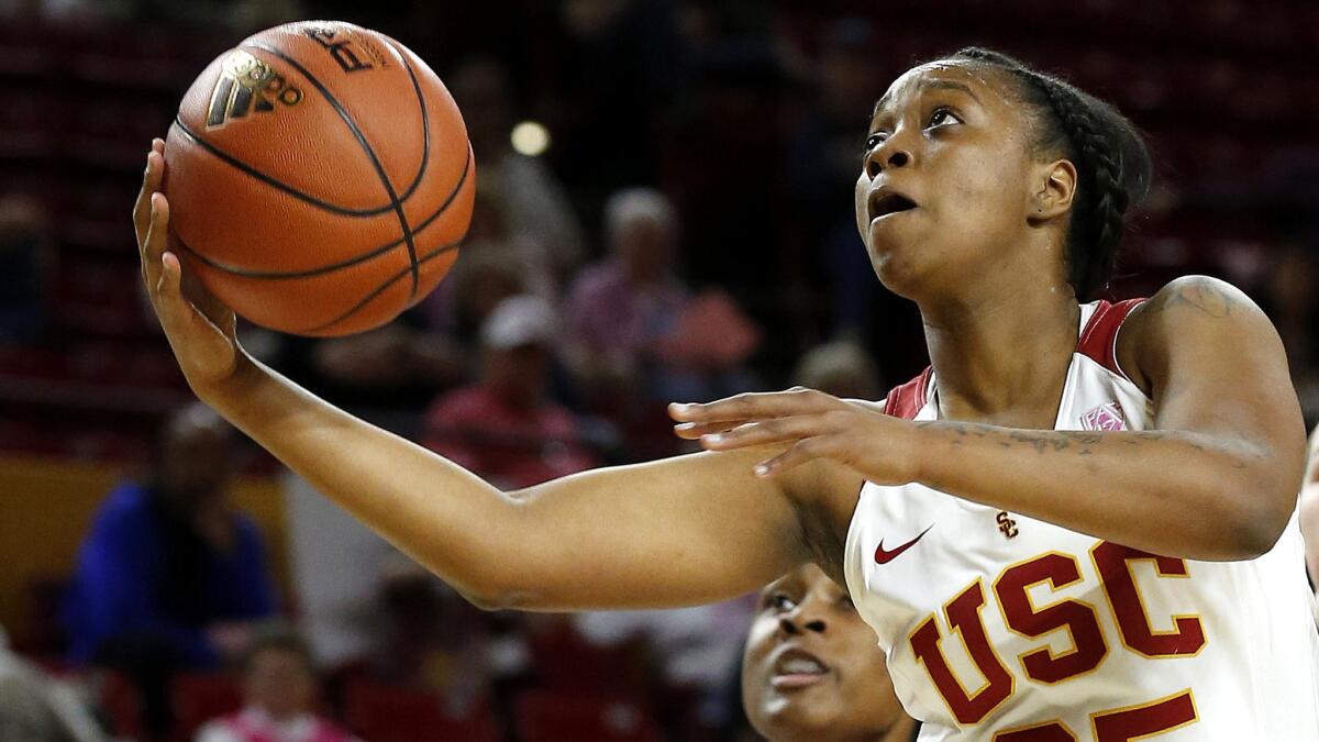 Alexis Lloyd, shown during a game earlier this season, had 10 points in USC's loss to Oregon State on Friday night.