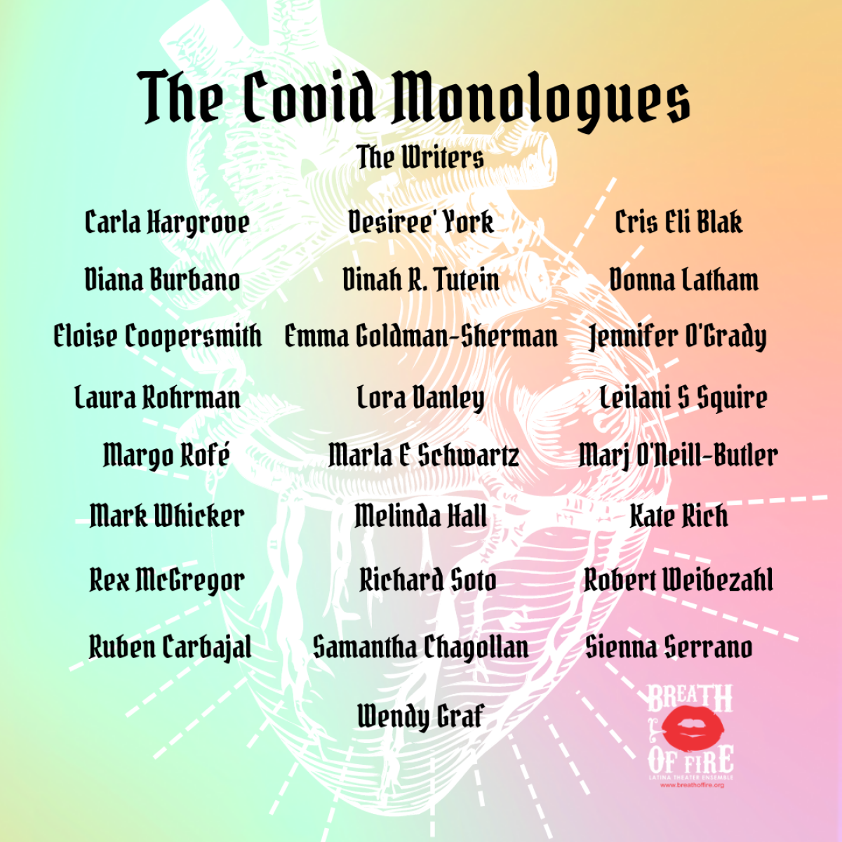 "The COVID Monologues" list of 25 writers