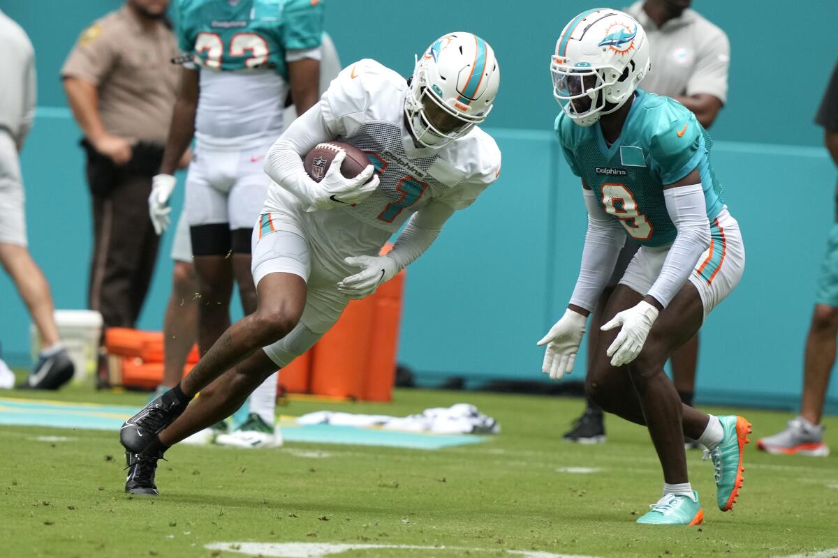 McDaniel praises defense in Dolphins scrimmage interrupted by lightning -  The San Diego Union-Tribune