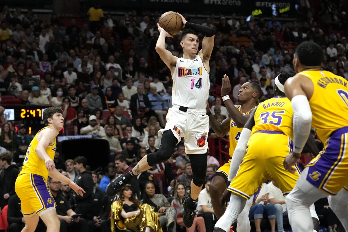 Heat get past Lakers 112-98, climb over .500 at 18-17