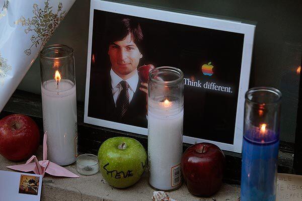 Tributes to Steve Jobs were left outside the Apple store in New York City's SoHo neighborhood.