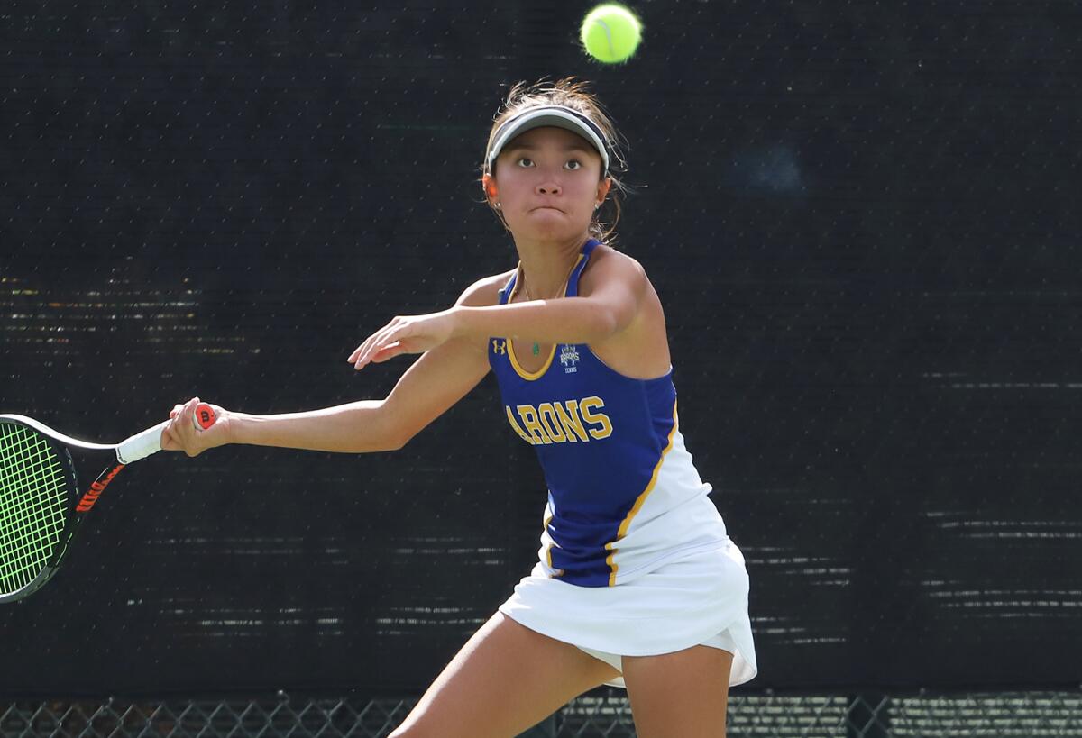 Fountain Valley's Rene Do rallies against Beverly Hills in the CIF Southern Section Division 2 title match Friday.