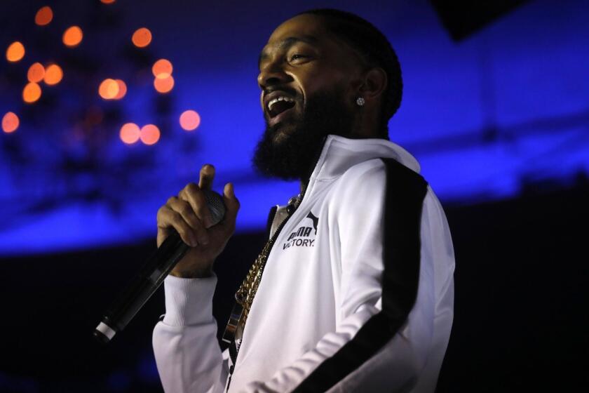 HOLLYWOOD, CA - FEBRUARY 15, 2018 - Rapper Nipsey Hussle performs raps from his new album, "Victory Lap," along with other songs at the Palladium in Hollywood on February 15, 2018.(Genaro Molina / Los Angeles Times)