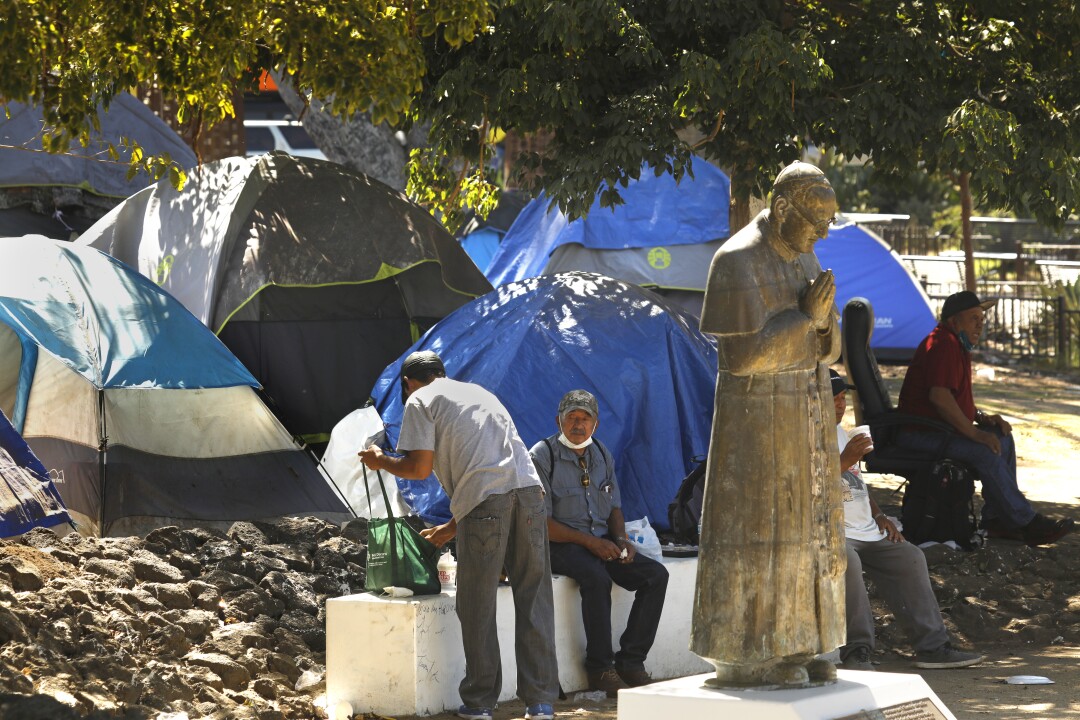 Homeless camp in MacArthur Park.