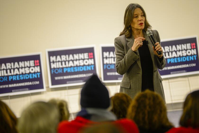 Democratic presidential hopeful Marianne Williamson speaks a campaign stop at the Keene Public Library in Keene, N.H., Thursday, Jan. 18, 2024. (Kristopher Radder/The Brattleboro Reformer via AP)