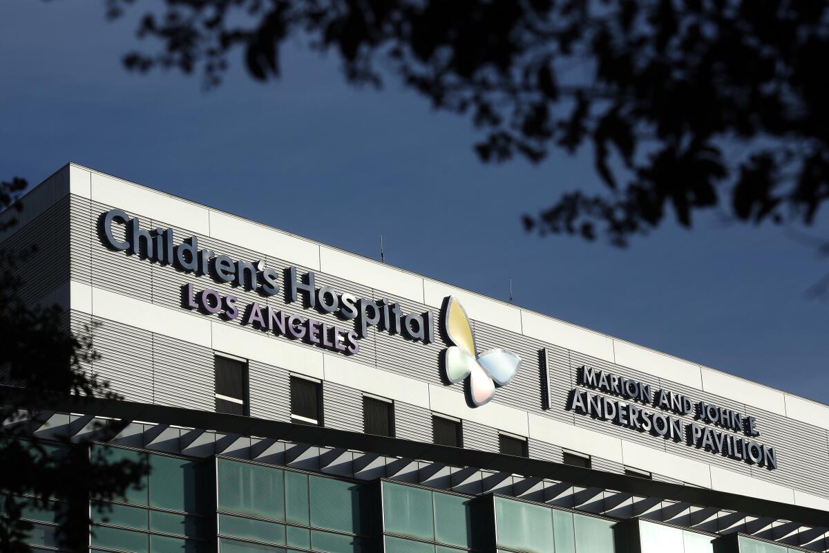 A sign atop Children's Hospital Los Angeles