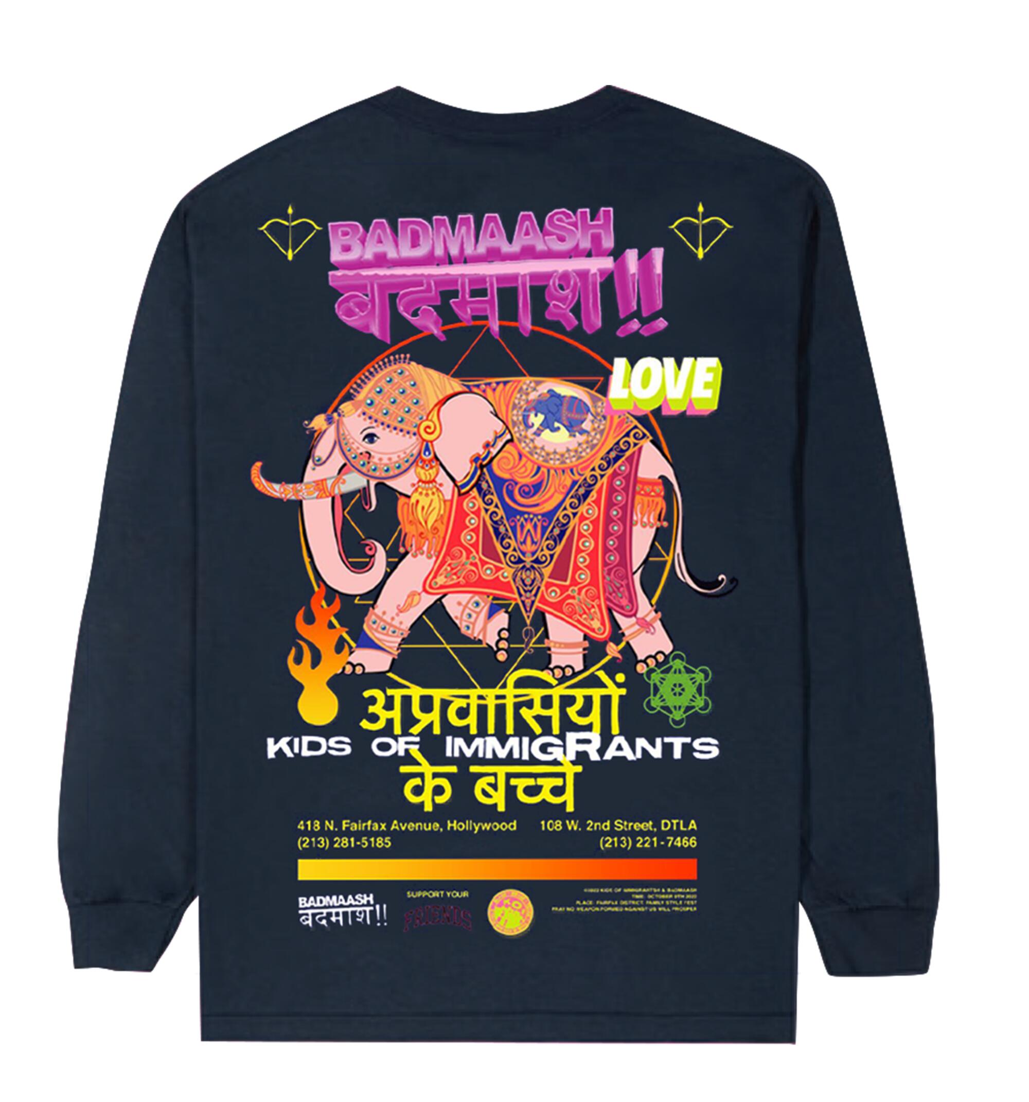 A long-sleeved T-shirt celebrating the Indian nacho dish