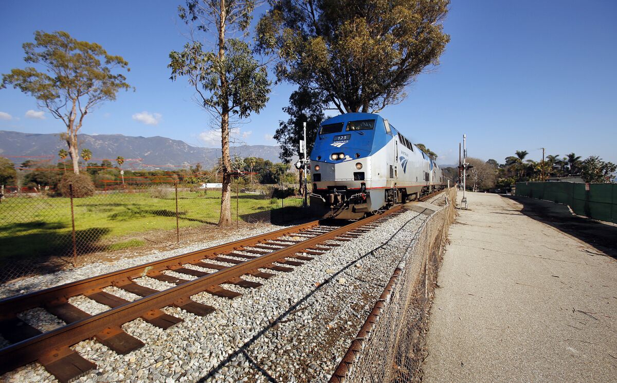 Train on tracks in Southern California