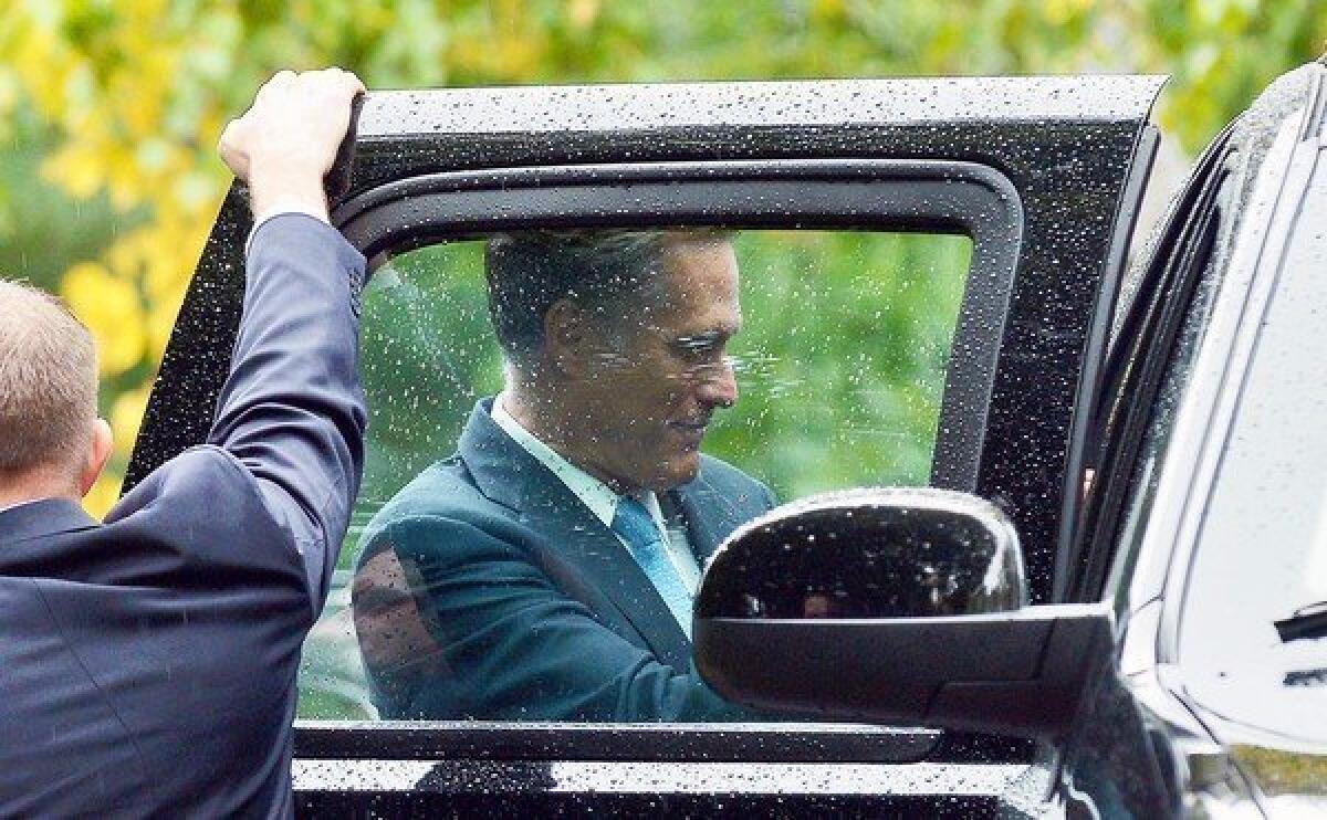 Republican presidential candidate Mitt Romney departs after a church service in Belmont, Mass. He's been practicing intensely for three presidential debates -- the first is Wednesday in Denver -- that may be his best chance to blunt President Obama's apparent momentum in key swing states.