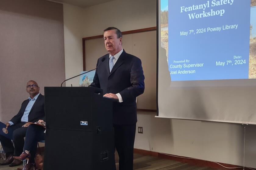 San Diego County Supervisor Joel Anderson welcomed attendees to a Fentanyl Safety Workshop at the Poway Library.